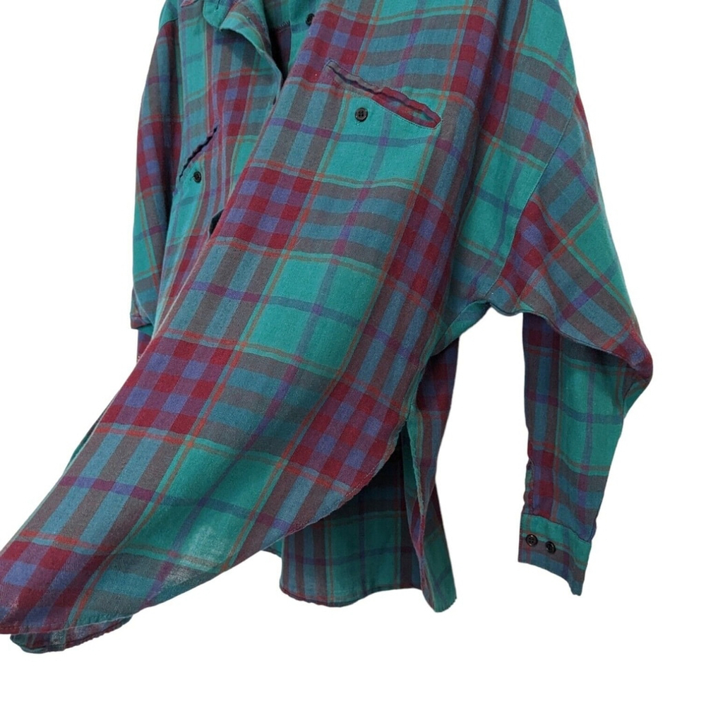 DIANE VON‎ FURSTENBERG Green Plaid Button Down Top Womens Size 12 - Picture 4 of 9